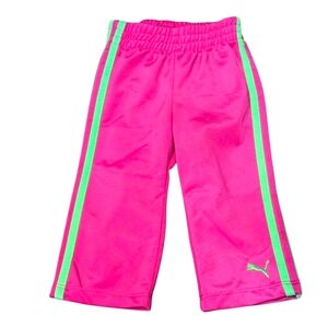 Puma Baby Girl Pink Track Pants with Neon Green Stripe